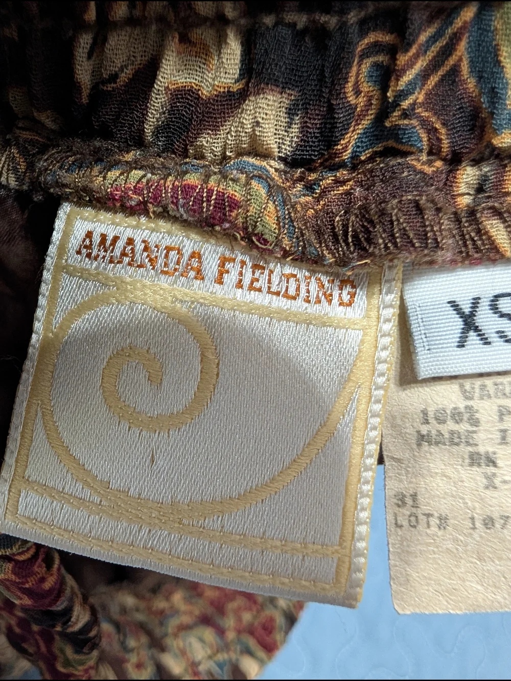Vintage Amanda Fielding Paisley Maxi Skirt XS Boho Cottagecore Dark Academia